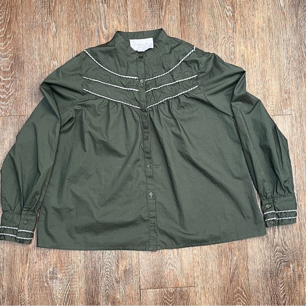 The Shirt by Rochelle Behrens | Hunter Green with White Trim Detail | Size Med